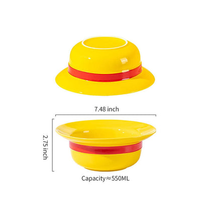 Luffy/Ace/Sabo Straw Hat Bowl - Cute Anime Logo Design, Fun Cartoon Tableware