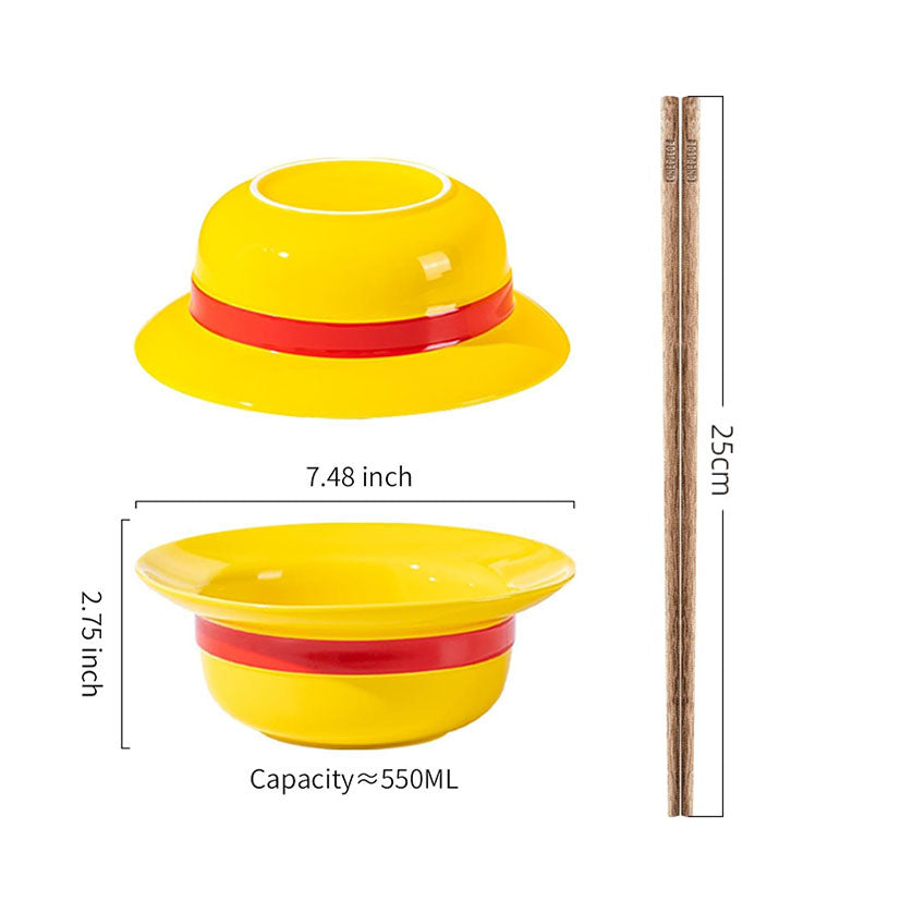 Luffy/Ace/Sabo Straw Hat Bowl - Cute Anime Logo Design, Fun Cartoon Tableware