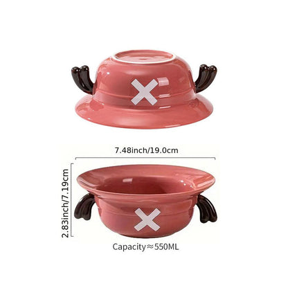 Luffy/Ace/Sabo Straw Hat Bowl - Cute Anime Logo Design, Fun Cartoon Tableware