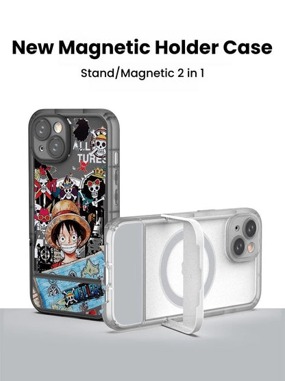 [Magnetic]One Piece Luffy iPhone Silicone Case - Multifunctional Magnetic Kickstand, Shockproof