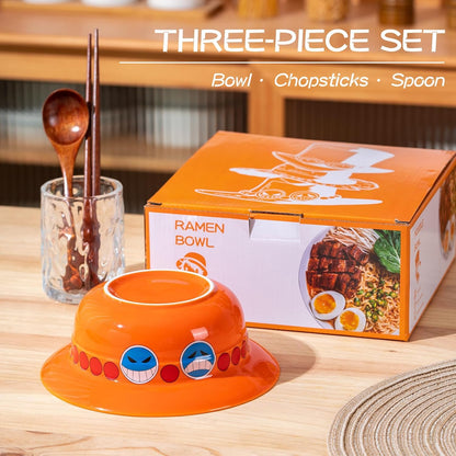 Luffy/Ace/Sabo Straw Hat Bowl - Cute Anime Logo Design, Fun Cartoon Tableware