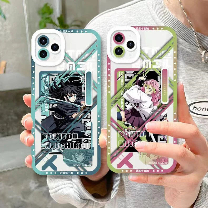 Demon Slayerr Transparent Silicone Case - Muichirou/Mitsuri Design, Shockproof & Scratch - Resistant for iPhone