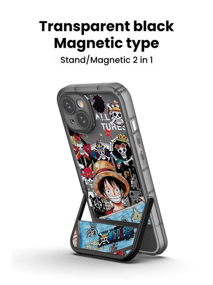 [Magnetic]One Piece Luffy iPhone Silicone Case - Multifunctional Magnetic Kickstand, Shockproof