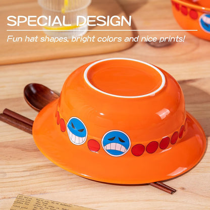 Luffy/Ace/Sabo Straw Hat Bowl - Cute Anime Logo Design, Fun Cartoon Tableware