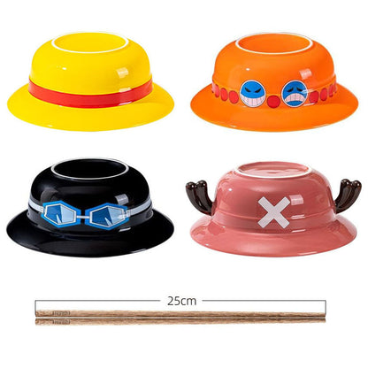 Luffy/Ace/Sabo Straw Hat Bowl - Cute Anime Logo Design, Fun Cartoon Tableware
