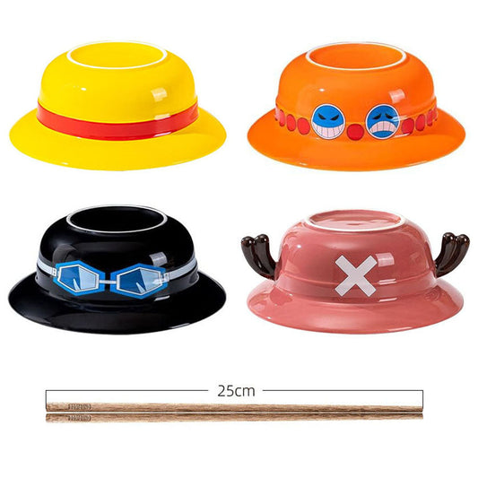 Luffy/Ace/Sabo Straw Hat Bowl - Cute Anime Logo Design, Fun Cartoon Tableware