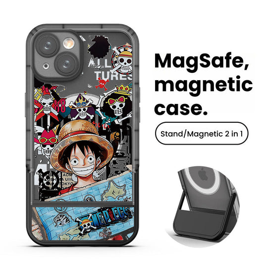 [Magnetic]One Piece Luffy iPhone Silicone Case - Multifunctional Magnetic Kickstand, Shockproof