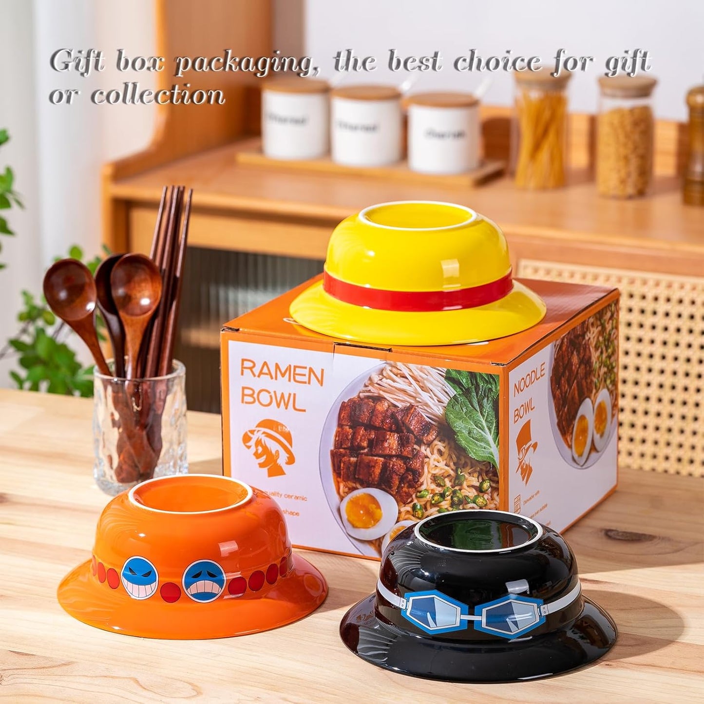 Luffy/Ace/Sabo Straw Hat Bowl - Cute Anime Logo Design, Fun Cartoon Tableware