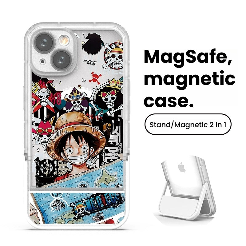 [Magnetic]One Piece Luffy iPhone Silicone Case - Multifunctional Magnetic Kickstand, Shockproof