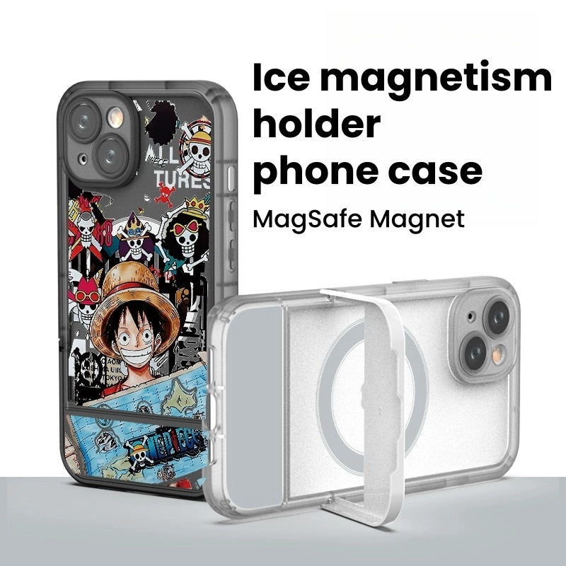 [Magnetic]One Piece Luffy iPhone Silicone Case - Multifunctional Magnetic Kickstand, Shockproof