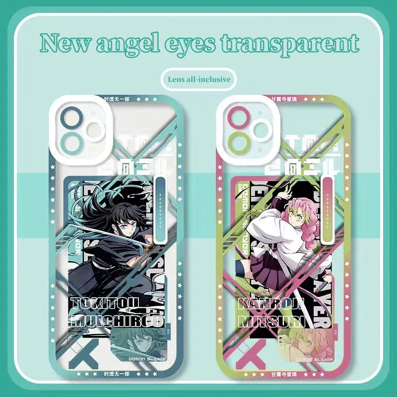 Demon Slayerr Transparent Silicone Case - Muichirou/Mitsuri Design, Shockproof & Scratch - Resistant for iPhone