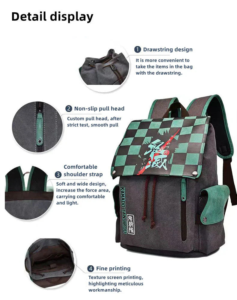 Demon Slayerr Tanjirou/Nezuko/Zenitsu/Giyuu Sturdy Oversized Backpack - High - Capacity Anime Travel Bag