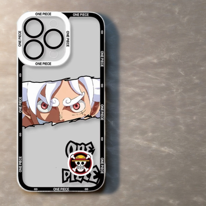 One Piece Phone Case , Transparent Back & 'ONE PIECE' Logos, Anime Manga Style for iPhone. Durable Protection, Ideal for Pirate Anime Fans.