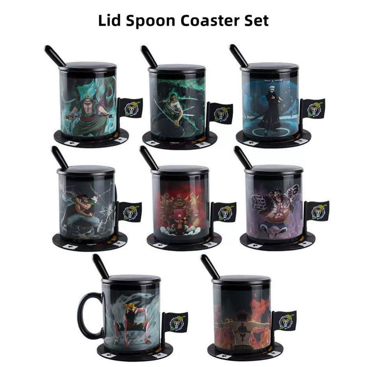 One Piece Heat-Changing Mug - Ceramic, Anime Print, Hot Drink Cup lid spoon coaster set