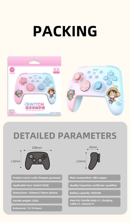 One Piece Luffy/Chopper Wireless Gamepad - Adjustable LED Lights, Ambidextrous Controller for Switch/Android/iOS/Steam