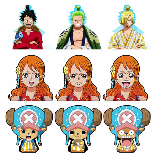 One Piece Luffy/Zoro/Nami 3D Gradient Stickers - Anime Decals for Laptops, Phones, Water Bottles.